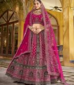 Pink Premium Bridal Lehenga IN Velvet Fabric   Zari, Zarkan & Diamond Hand Embroidery   5m Flair