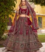 Maroon Wedding Bridal Lehenga   Double Dupatta Concept   Premium Silk   Hand Zarkan & Diamond Work