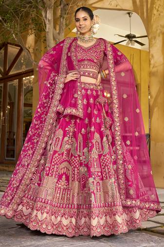 Pink Bridal Premium Silk Lehenga  – 5m Flair – Heavy Multi Embroidery