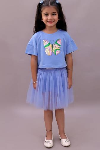 Blue embroidered cotton co ord set