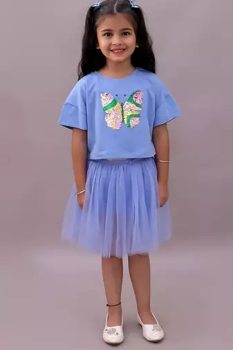 Blue embroidered cotton co ord set