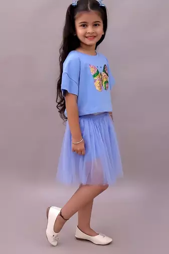 Blue embroidered cotton co ord set