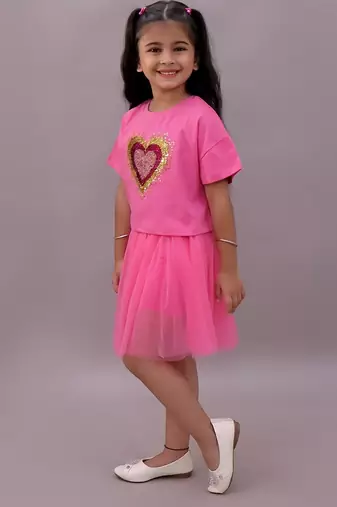Pink embroidered cotton co ord set