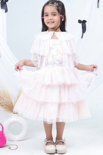 Pink embroidered net dress