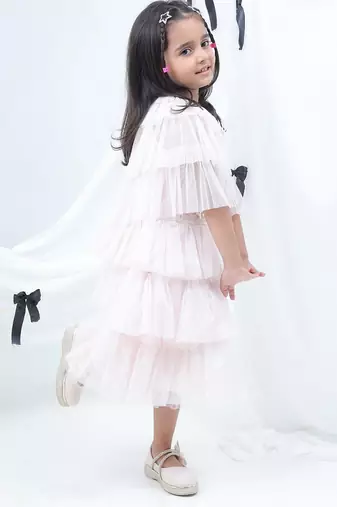 Pink embroidered net dress
