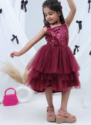 Maroon embroidered net dress 1