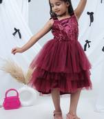 Maroon embroidered net dress