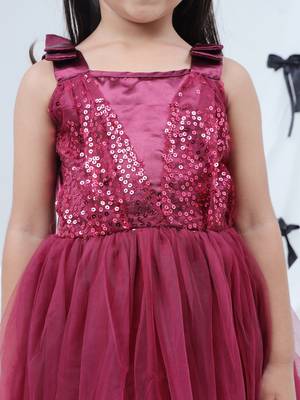 Maroon embroidered net dress 3