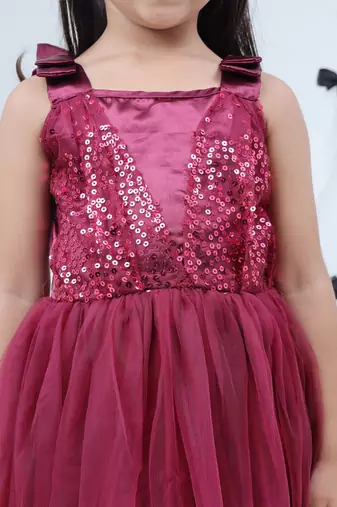 Maroon embroidered net dress