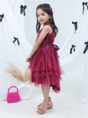 Maroon embroidered net dress 4