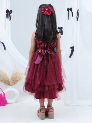 Maroon embroidered net dress 5