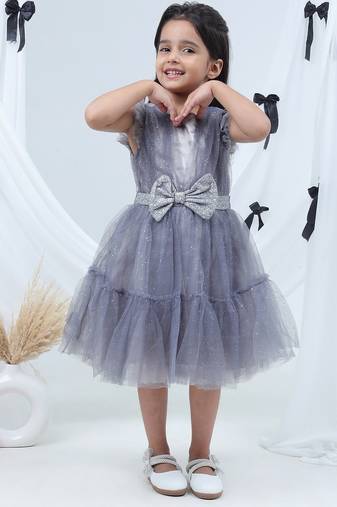 Grey embroidered net dress