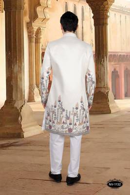 Cream silk embroidery indowestern for mens 2
