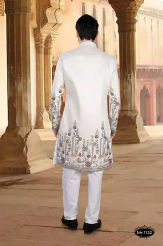 Cream silk embroidery indowestern for mens