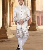 Cream silk embroidery indowestern for mens