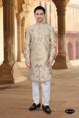 Gold silk embroidery indowestern for mens 1
