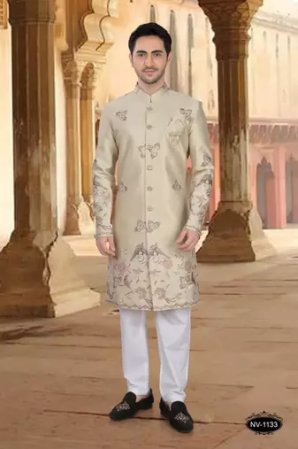 Gold silk embroidery indowestern for mens