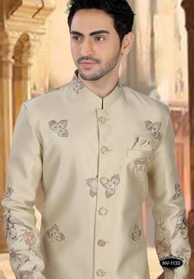 Gold silk embroidery indowestern for mens 3