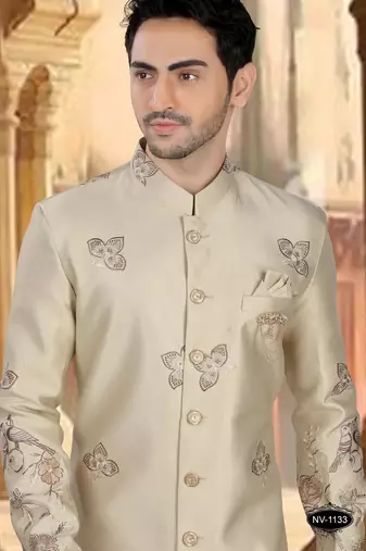 Gold silk embroidery indowestern for mens