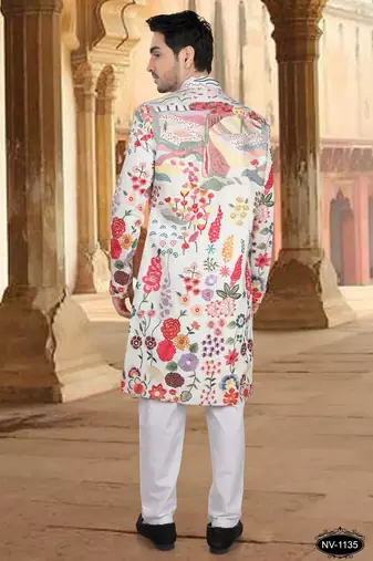 Multicolor silk embroidery indowestern for mens