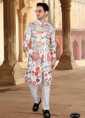 Multicolor silk embroidery indowestern for mens 1