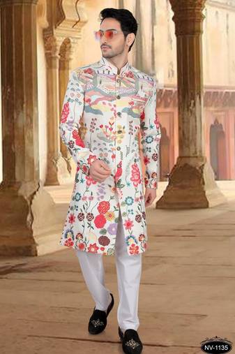 Multicolor silk embroidery indowestern for mens