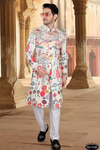 Multicolor silk embroidery indowestern for mens