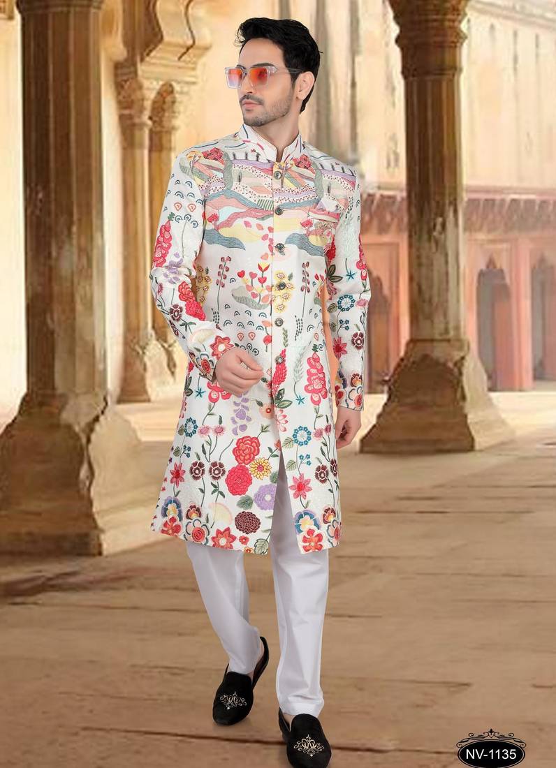 Multicolor silk embroidery indowestern for mens