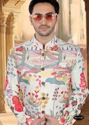 Multicolor silk embroidery indowestern for mens 3