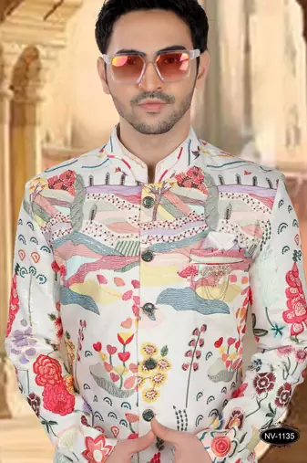 Multicolor silk embroidery indowestern for mens