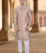 Metalic pink silk embroidery indowestern for mens