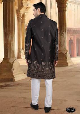 Black malia silk embroidery indowestern for mens 2