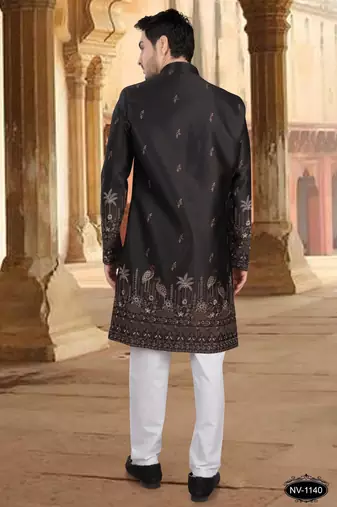 Black malia silk embroidery indowestern for mens