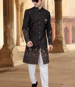 Black malia silk embroidery indowestern for mens