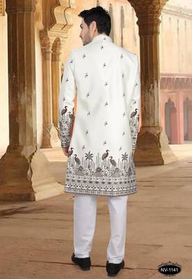 Cream malia silk embroidery indowestern for mens 2