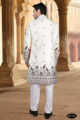 Cream malia silk embroidery indowestern for mens