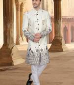 Cream malia silk embroidery indowestern for mens