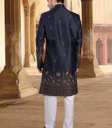 Blue malia silk embroidery indowestern for mens