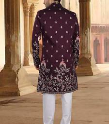 Wine silk embroidery indowestern for mens