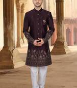 Wine malia silk embroidery indowestern for mens