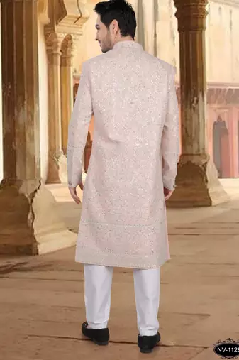 Pink georget embroidery sherwani for mens