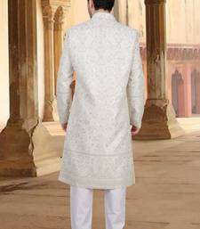 Cream georget embroidery sherwani for mens