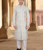 Cream georget embroidery sherwani for mens
