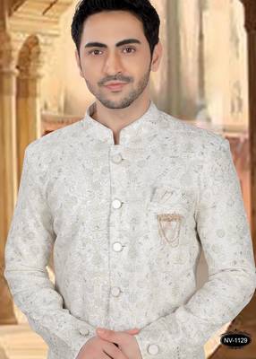 Cream georget embroidery sherwani for mens 3