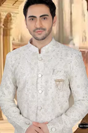 Cream georget embroidery sherwani for mens
