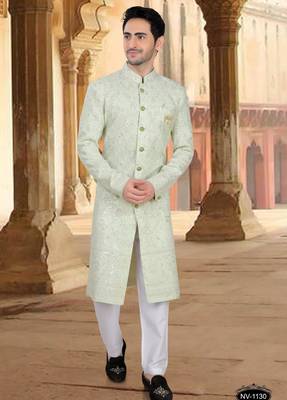 Green georget embroidery sherwani for mens 1
