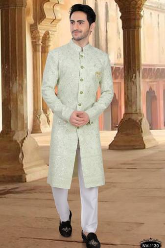 Green georget embroidery sherwani for mens