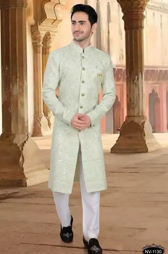 Green georget embroidery sherwani for mens
