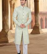 Green georget embroidery sherwani for mens