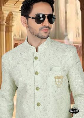 Green georget embroidery sherwani for mens 3